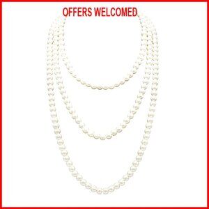 Long Faux Pearl Necklace 69 Inches Layered Strand Costume Jewelry